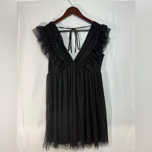 Black‎ Ruffle Tulle Party Dress | Romantic Fairycore Goth Y2K Small